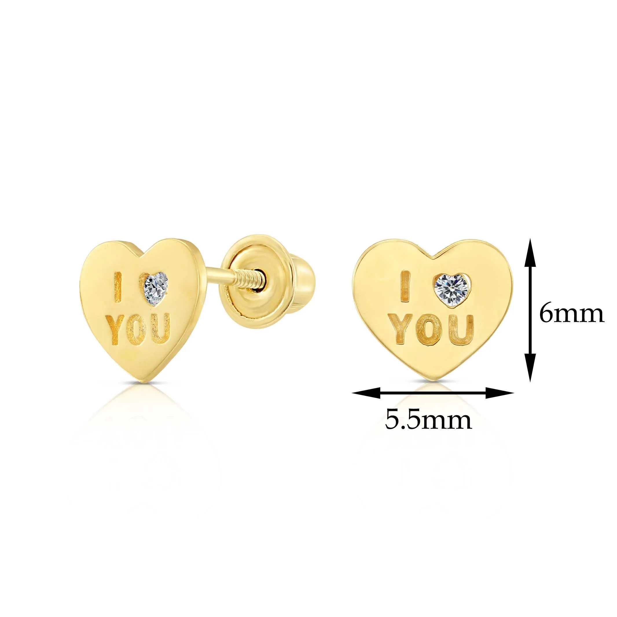 10k Yellow Gold I LOVE YOU Heart Stud Earrings