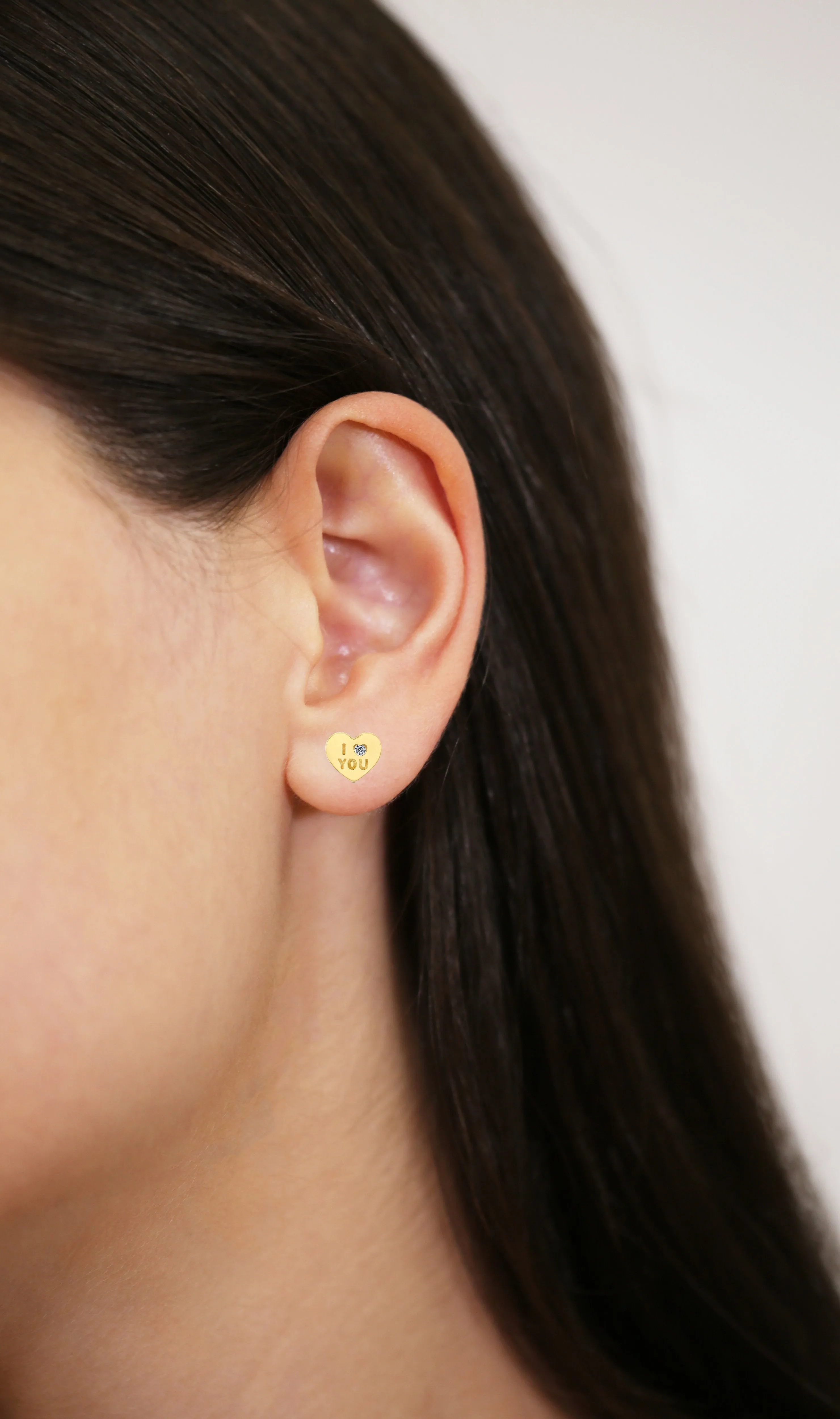 10k Yellow Gold I LOVE YOU Heart Stud Earrings