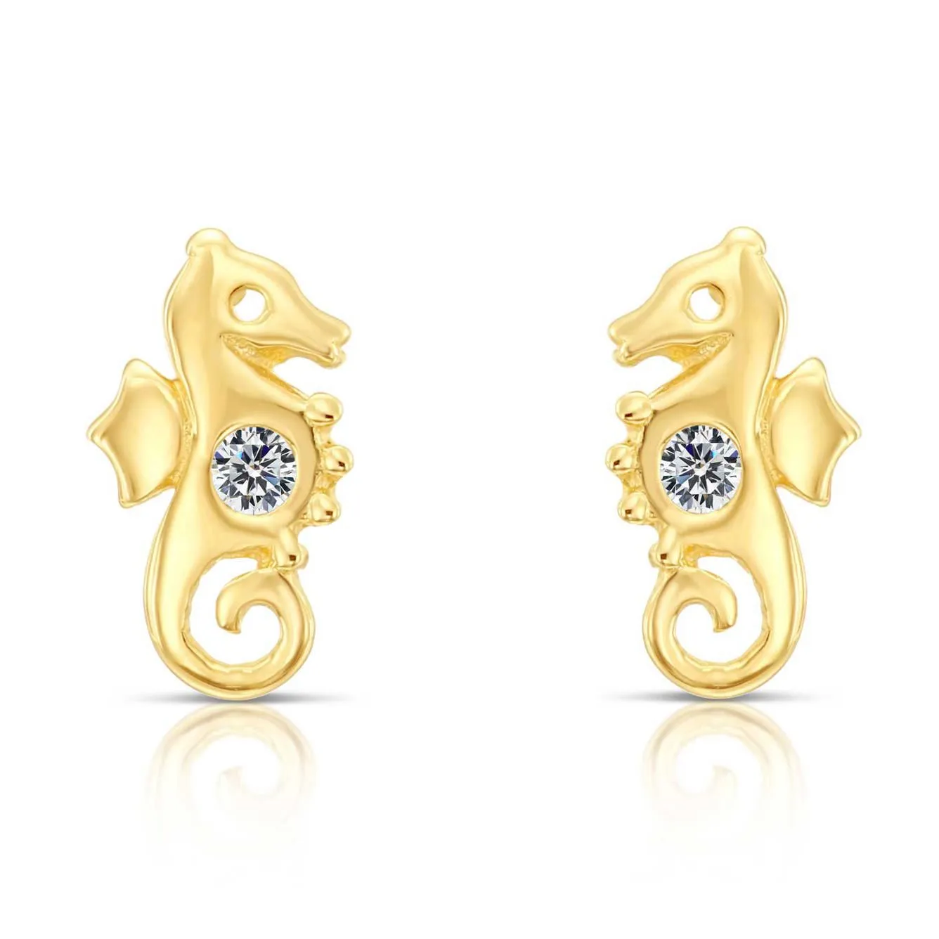 10k Yellow Gold Tiny Seahorse Stud Earrings