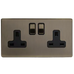13A 2 Gang Double Pole Plug Socket Aged Brass