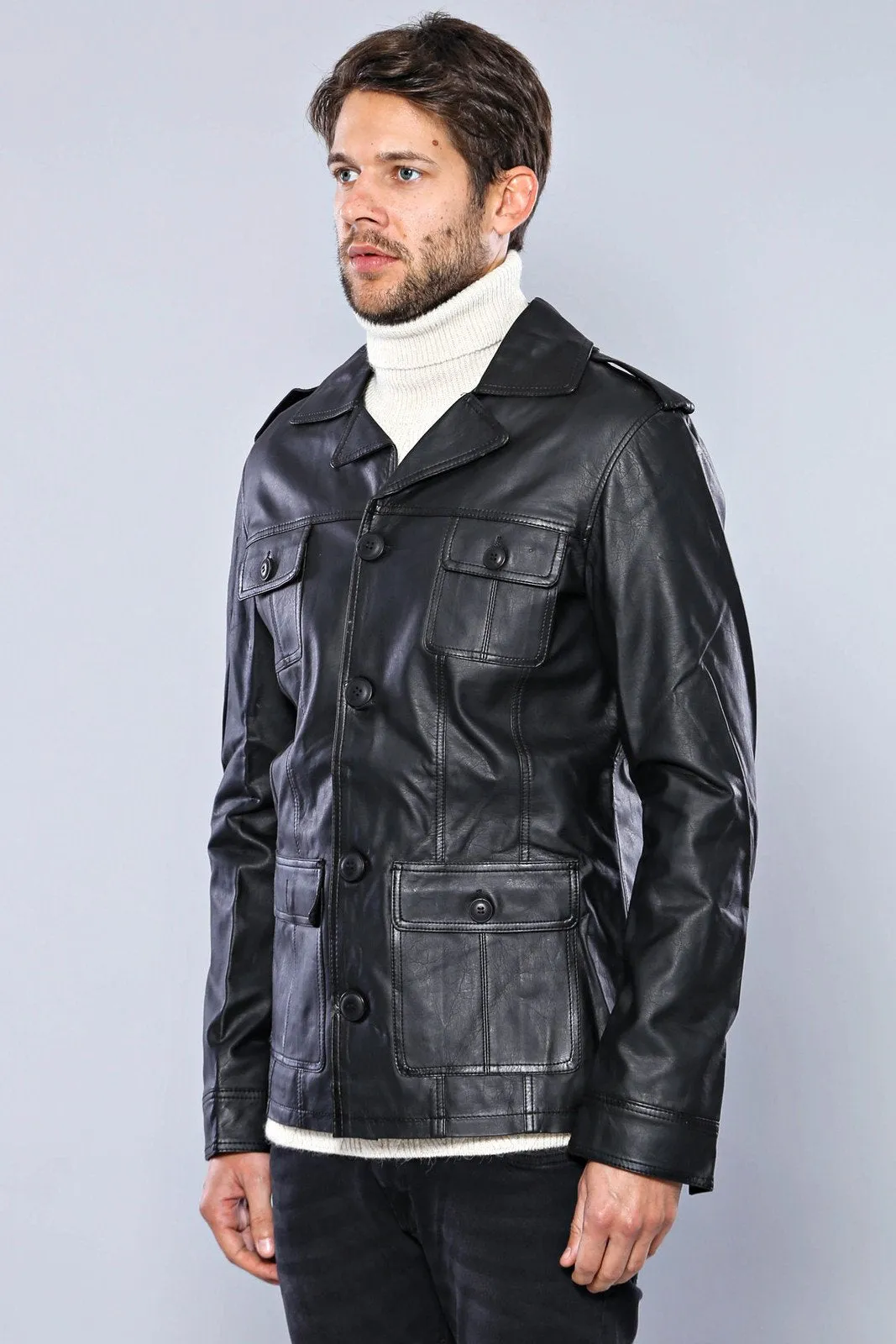 15442 Black Faux Leather Blazer