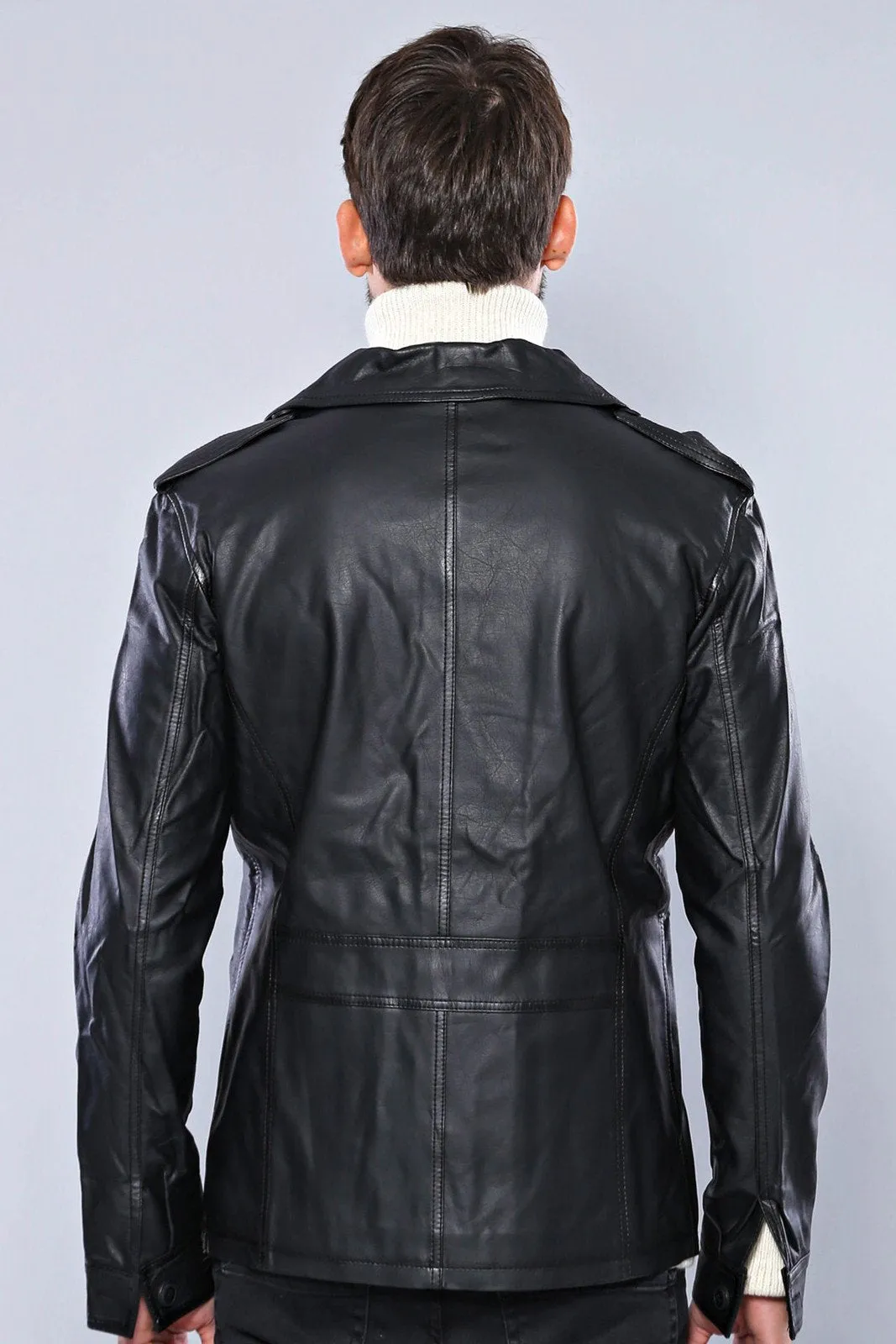 15442 Black Faux Leather Blazer