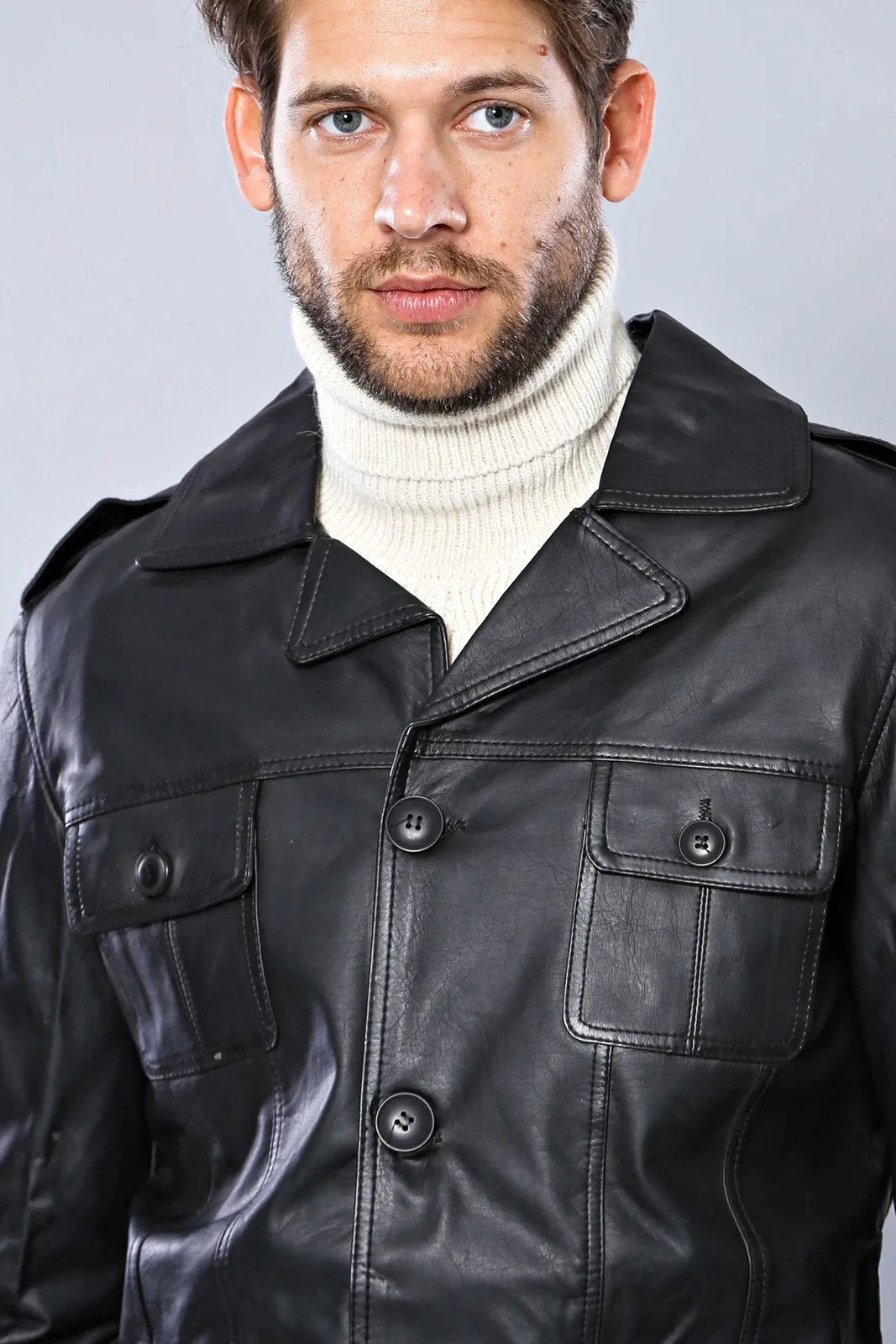15442 Black Faux Leather Blazer