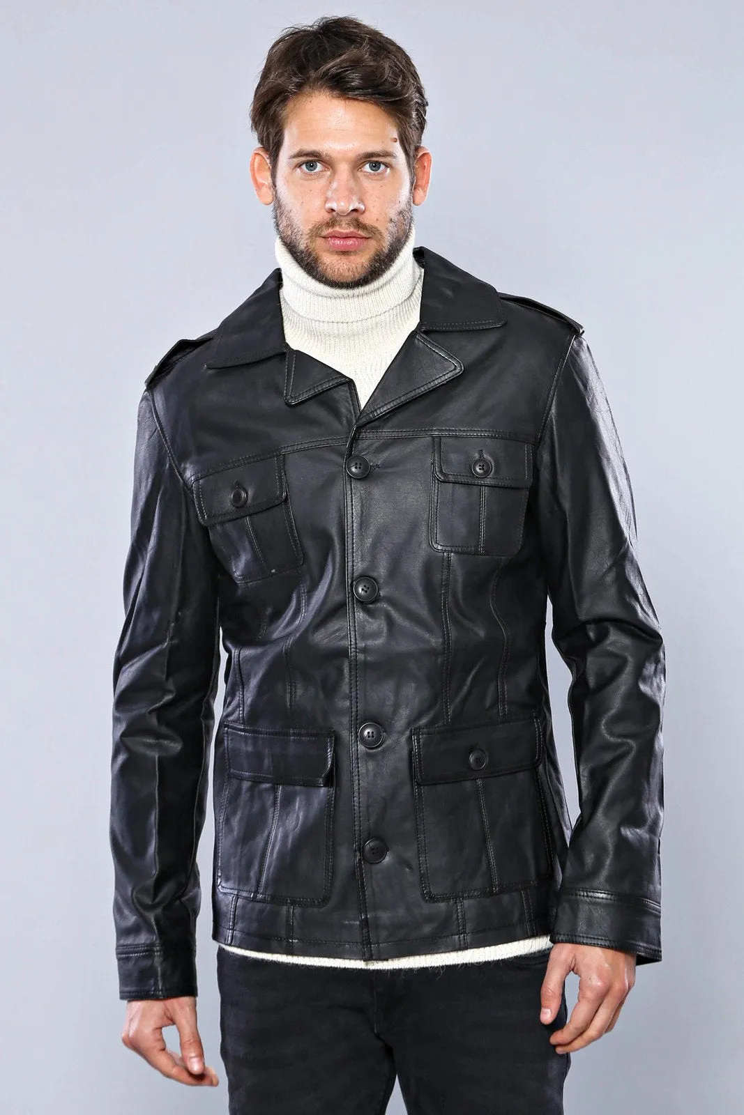 15442 Black Faux Leather Blazer