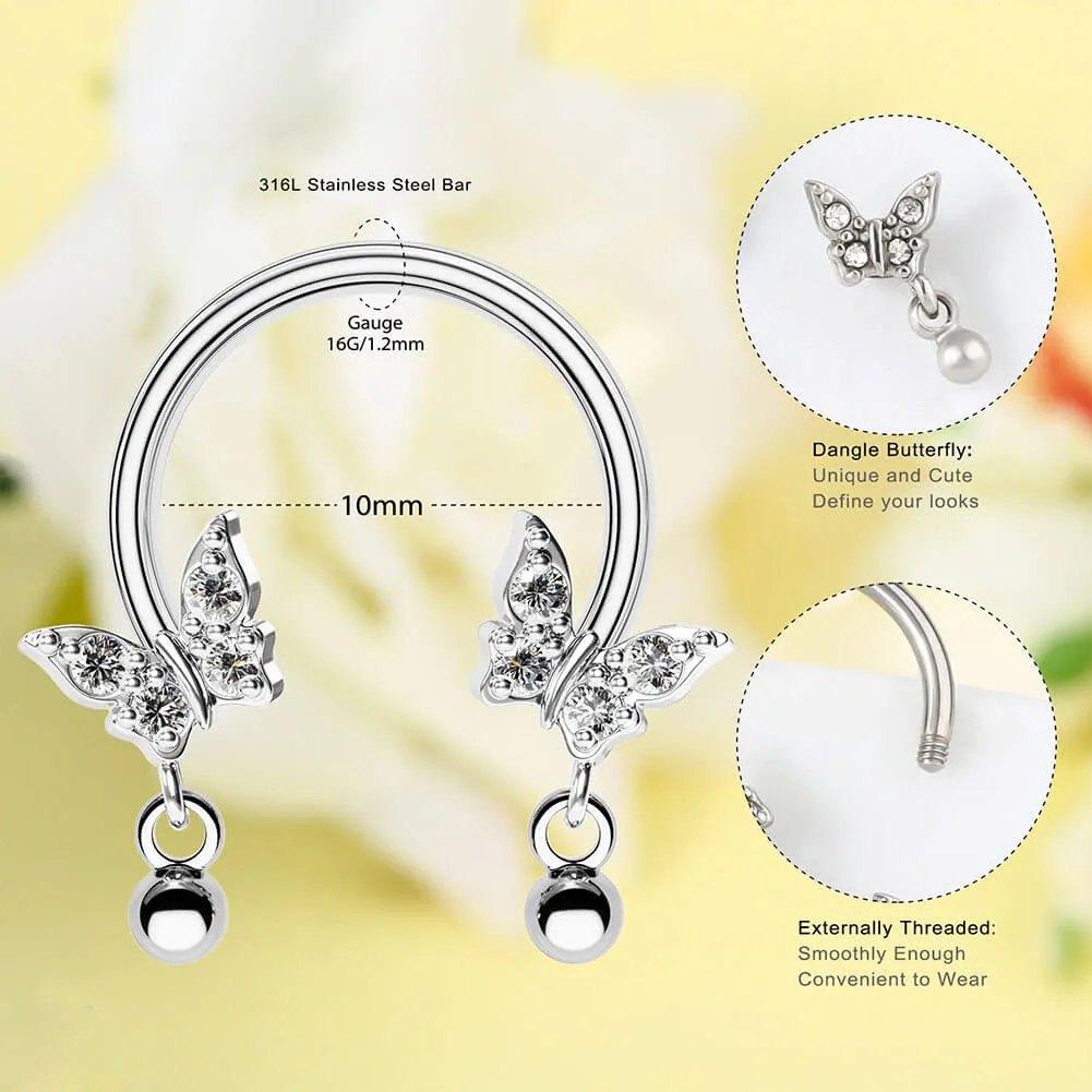 16G Shiny Butterfly Dangle Septum Ring Horseshoe
