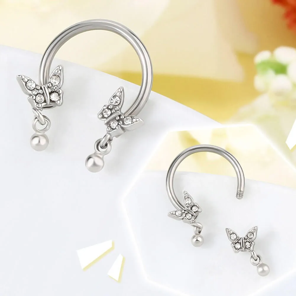 16G Shiny Butterfly Dangle Septum Ring Horseshoe