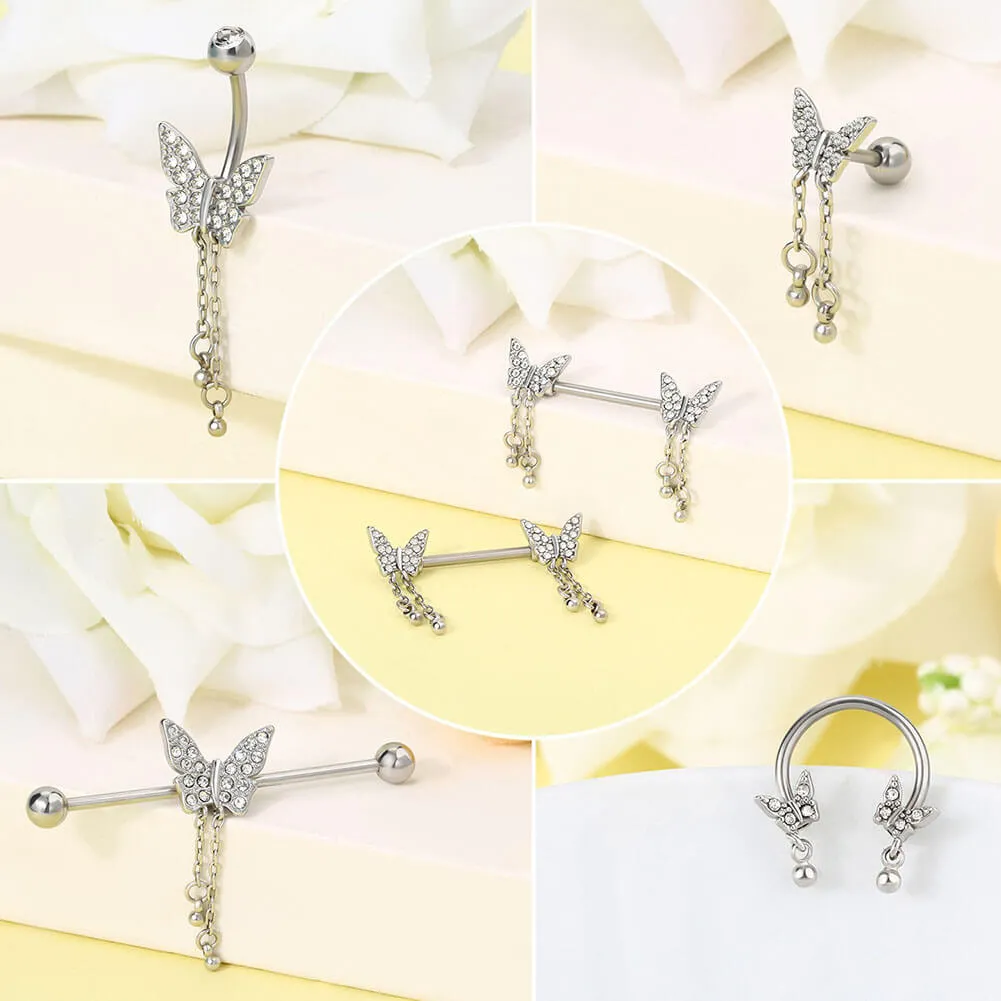 16G Shiny Butterfly Dangle Septum Ring Horseshoe