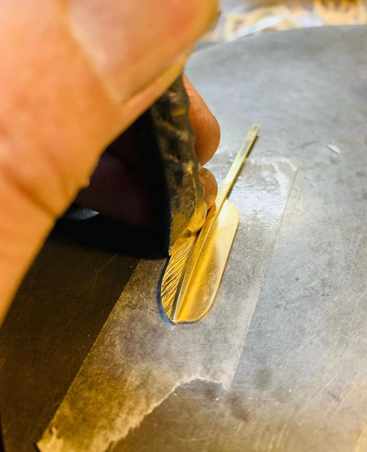 18K Gold Feather S / Diamond Inlay