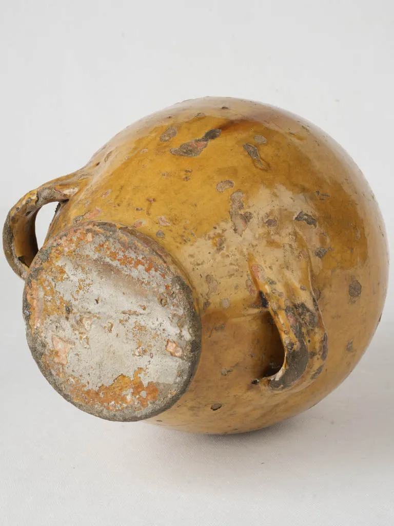 19th-century French Conscience oil jug w/ ocher glaze & 4 handles 13½"