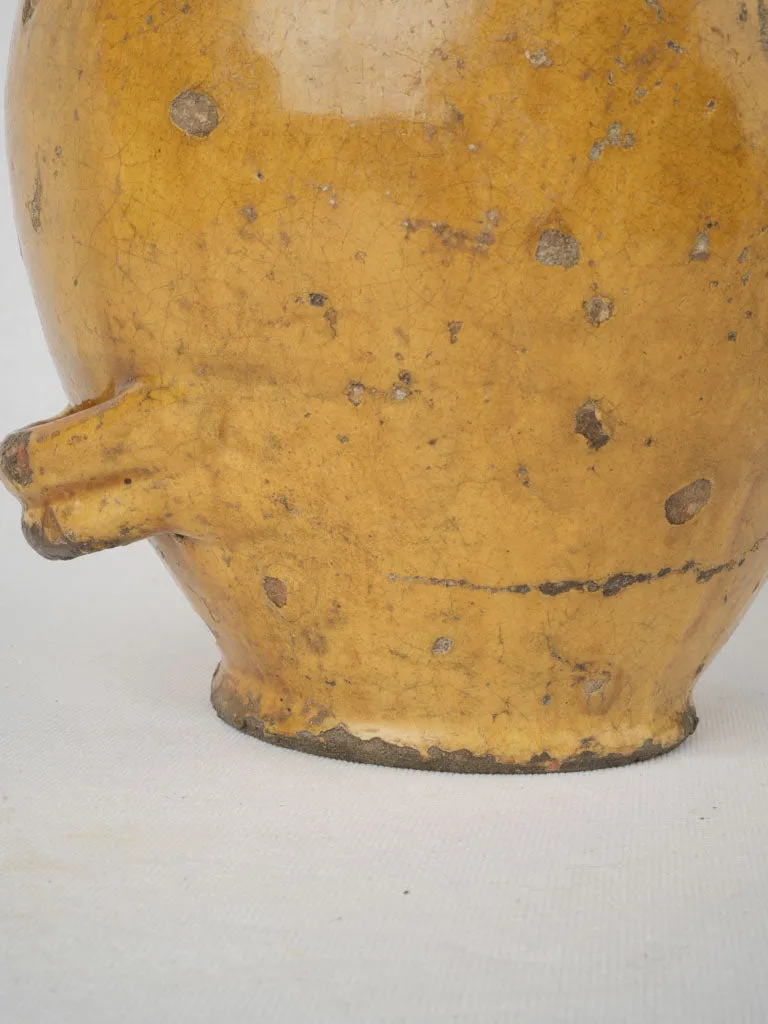 19th-century French Conscience oil jug w/ ocher glaze & 4 handles 13½"