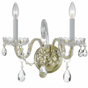 2 Light Polished Brass Crystal Sconce Draped In Clear Swarovski Strass Crystal - C193-1032-PB-CL-S