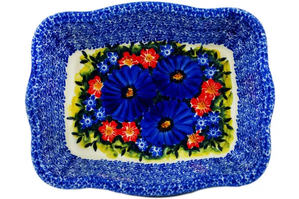 8" Rectangular Baker - Magnificent Cobalt Flowers