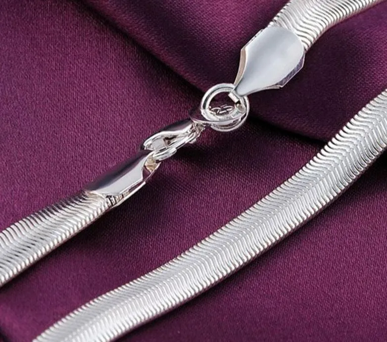 925 Sterling Silver 16/18/20/22/24 Inch 6mm Flat Chain Necklace For Women