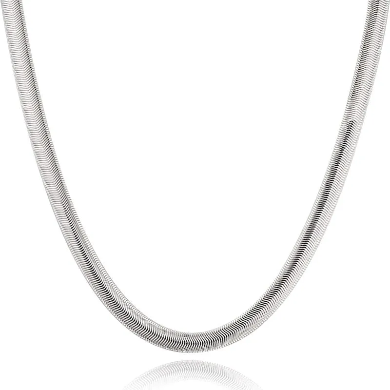 925 Sterling Silver 16/18/20/22/24 Inch 6mm Flat Chain Necklace For Women