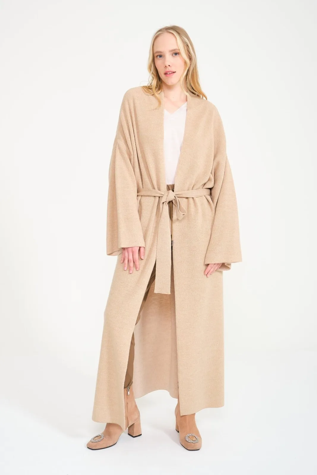 Beige Long Knit Cardigan