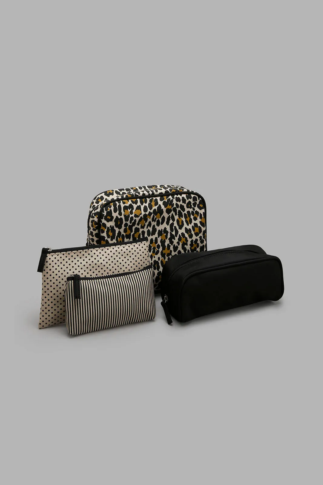 Black Animal Print Cosmetic Pouches (5 Piece)