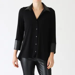 Black Faux Leather Detail Blouse