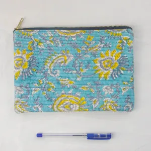Block Print Makeup Pouch or Pencil Case- Blue Paisley