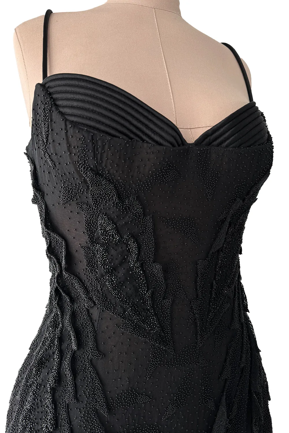 c 1995 Gianni Versace Atelier Haute Couture Black Hand-Beaded Dress w Top Stitched Bust