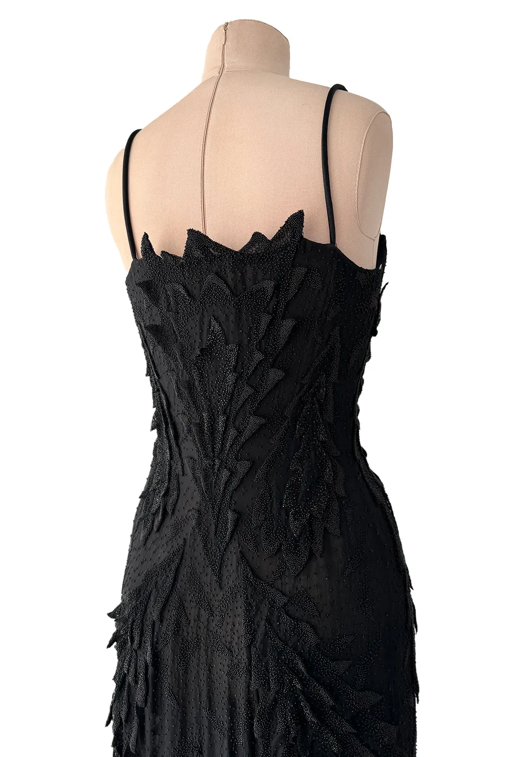 c 1995 Gianni Versace Atelier Haute Couture Black Hand-Beaded Dress w Top Stitched Bust