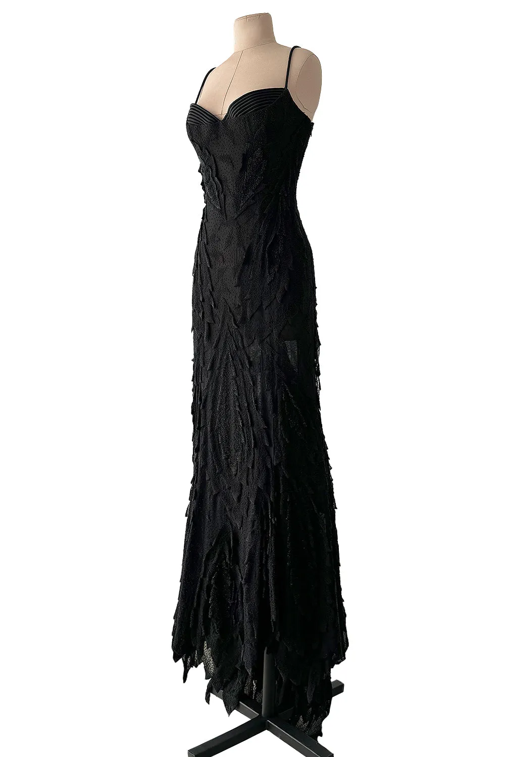 c 1995 Gianni Versace Atelier Haute Couture Black Hand-Beaded Dress w Top Stitched Bust