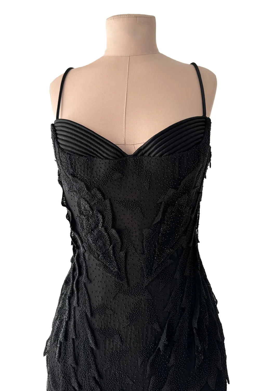 c 1995 Gianni Versace Atelier Haute Couture Black Hand-Beaded Dress w Top Stitched Bust