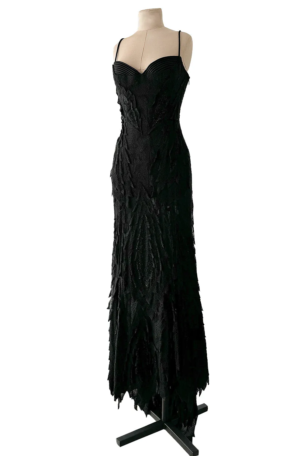 c 1995 Gianni Versace Atelier Haute Couture Black Hand-Beaded Dress w Top Stitched Bust