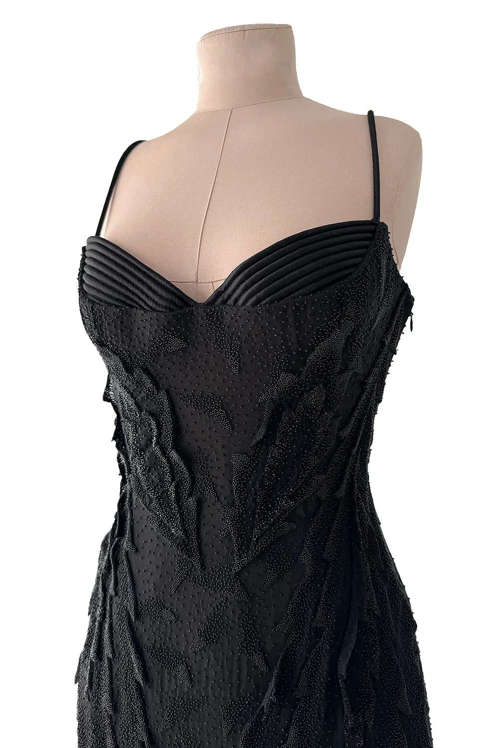 c 1995 Gianni Versace Atelier Haute Couture Black Hand-Beaded Dress w Top Stitched Bust