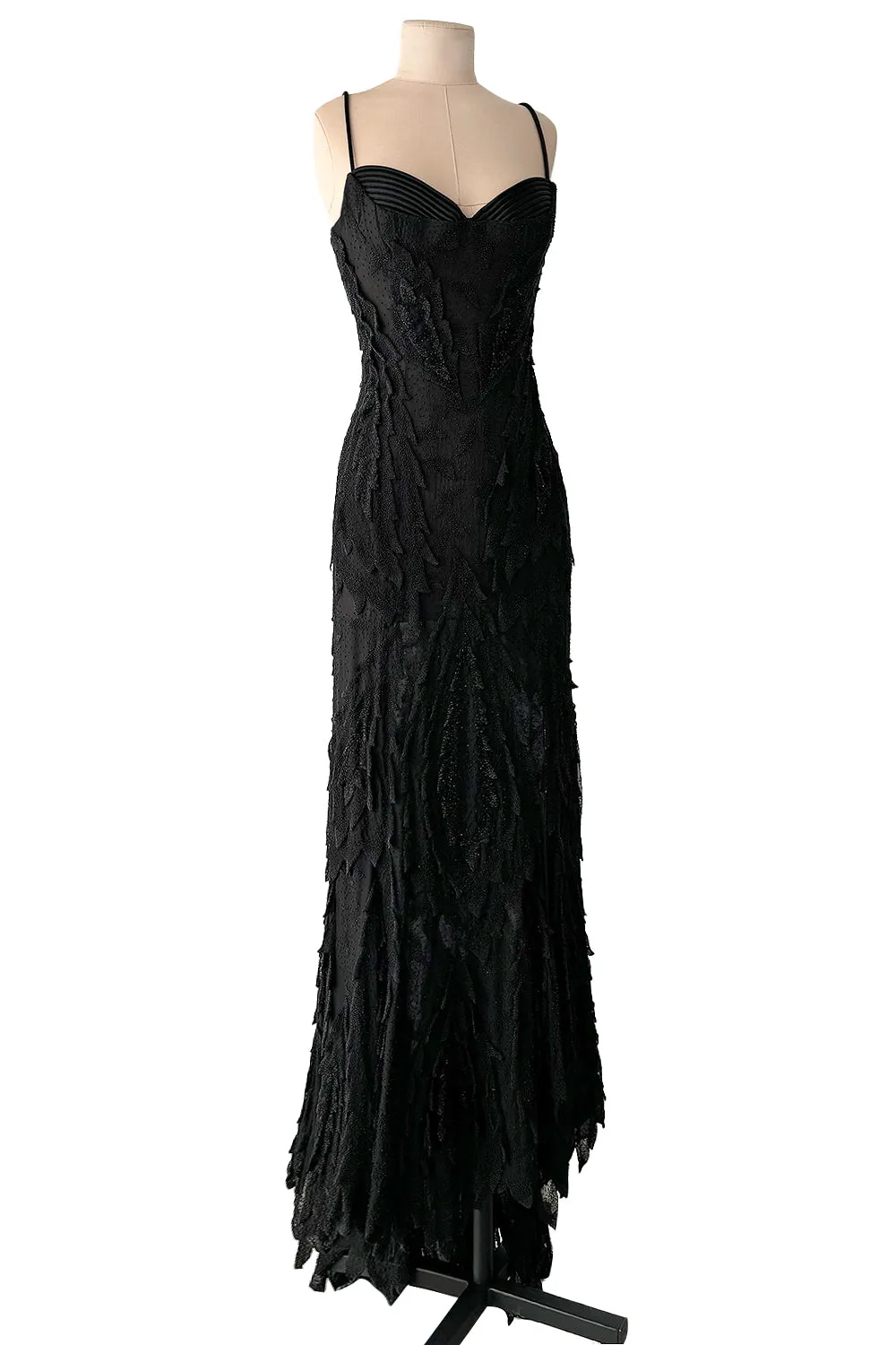 c 1995 Gianni Versace Atelier Haute Couture Black Hand-Beaded Dress w Top Stitched Bust