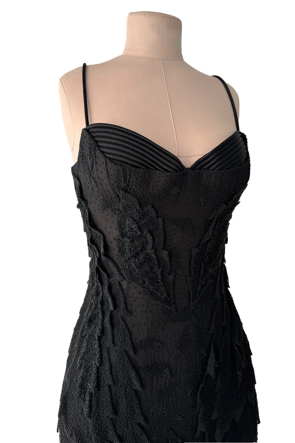 c 1995 Gianni Versace Atelier Haute Couture Black Hand-Beaded Dress w Top Stitched Bust