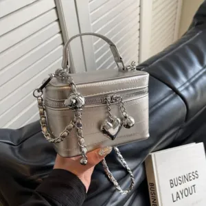 Chain Strap Faux Leather Crossbody Bag