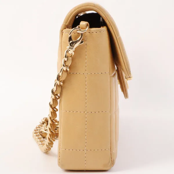 Chanel Around 2001 Made Chocobar Turn-Lock Chain Bag Beige