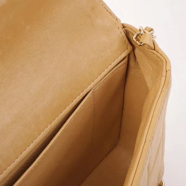 Chanel Around 2001 Made Chocobar Turn-Lock Chain Bag Beige