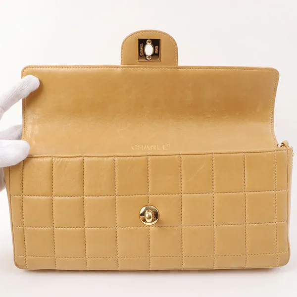 Chanel Around 2001 Made Chocobar Turn-Lock Chain Bag Beige