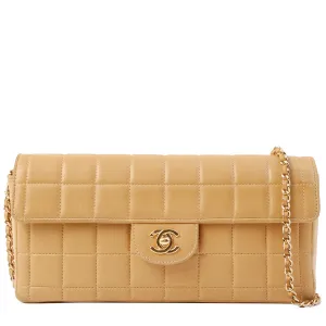 Chanel Around 2001 Made Chocobar Turn-Lock Chain Bag Beige
