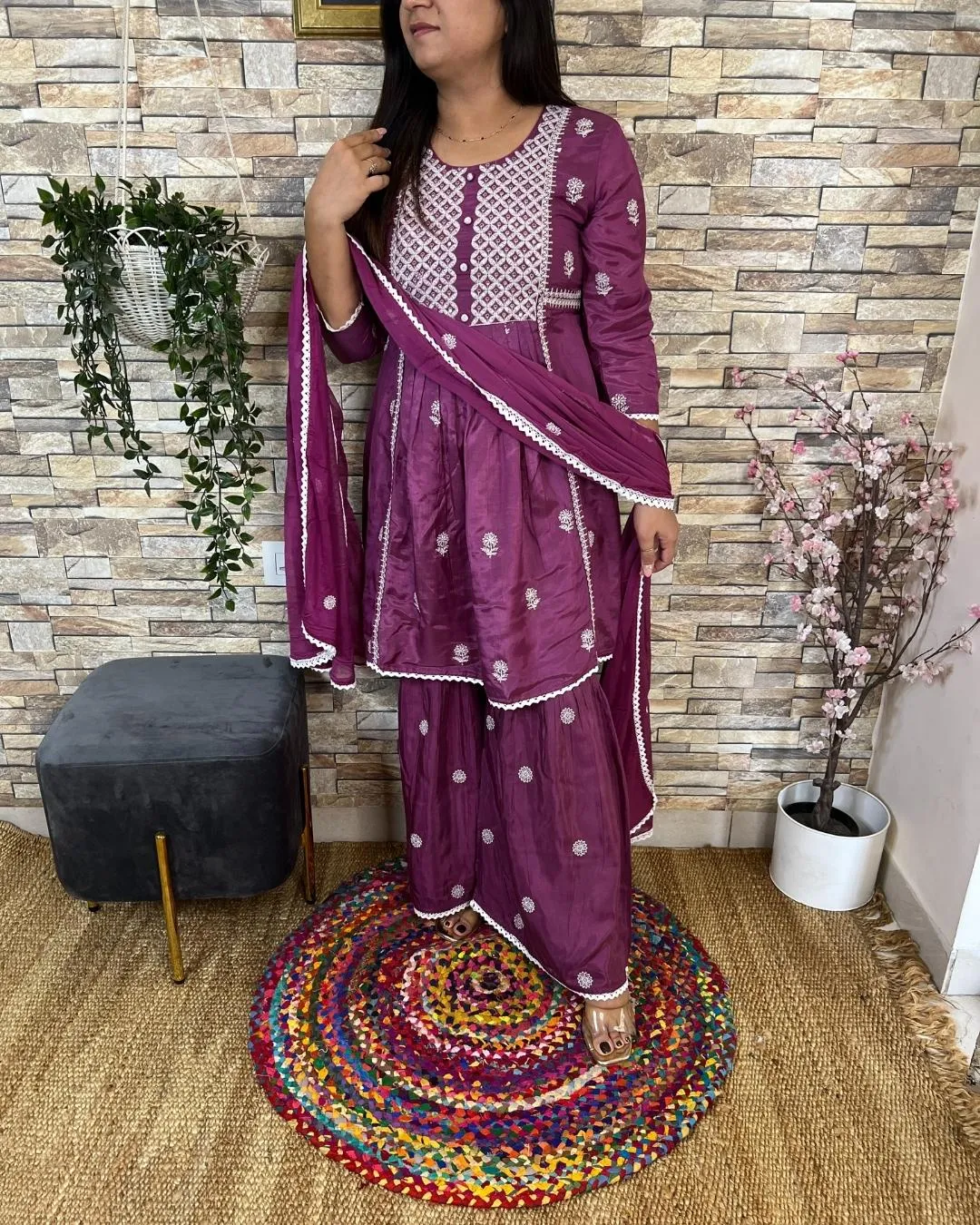 Chikankari Muslin Sharara Set