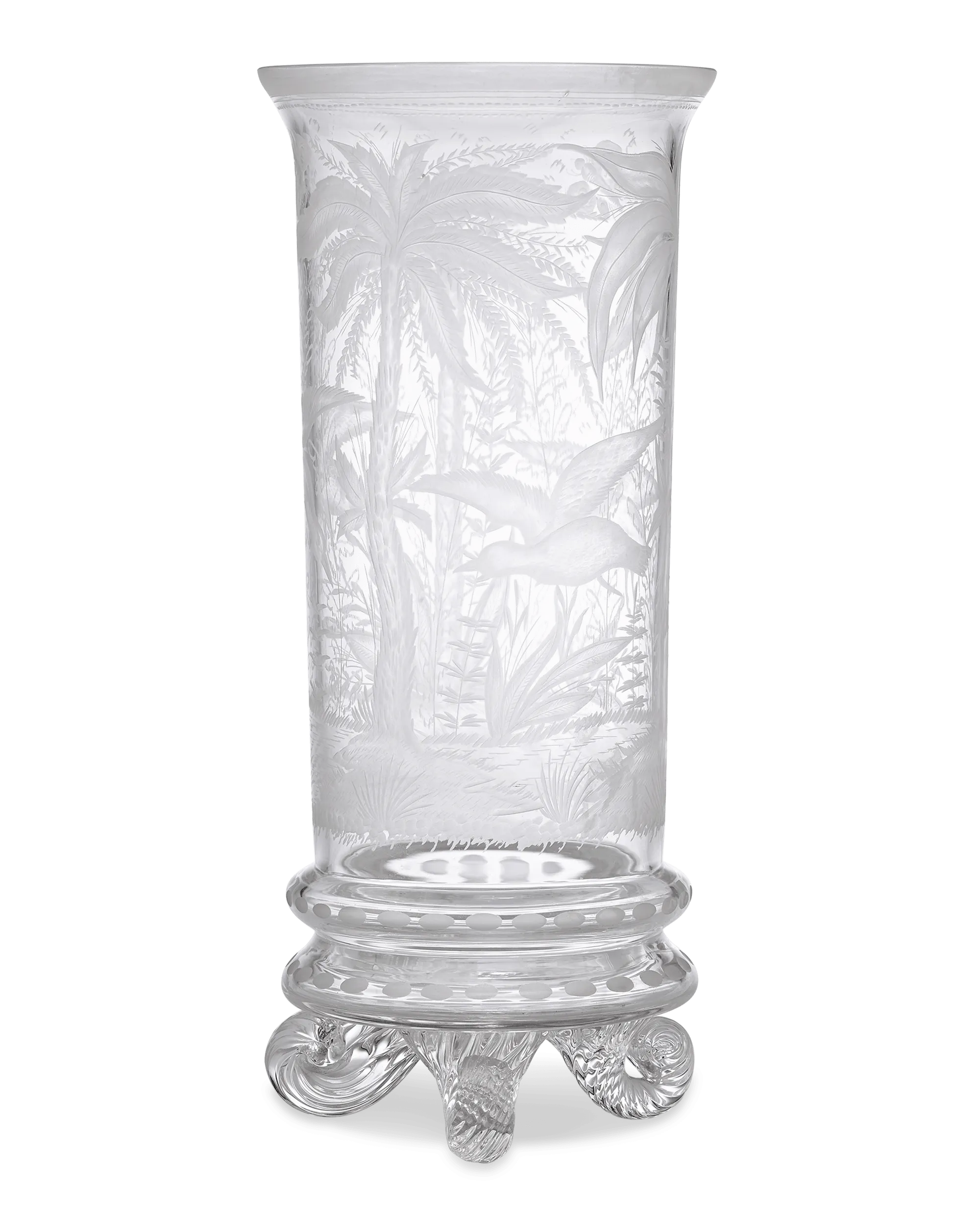 Chinoiserie Engraved Glass Vase by Stevens & Williams