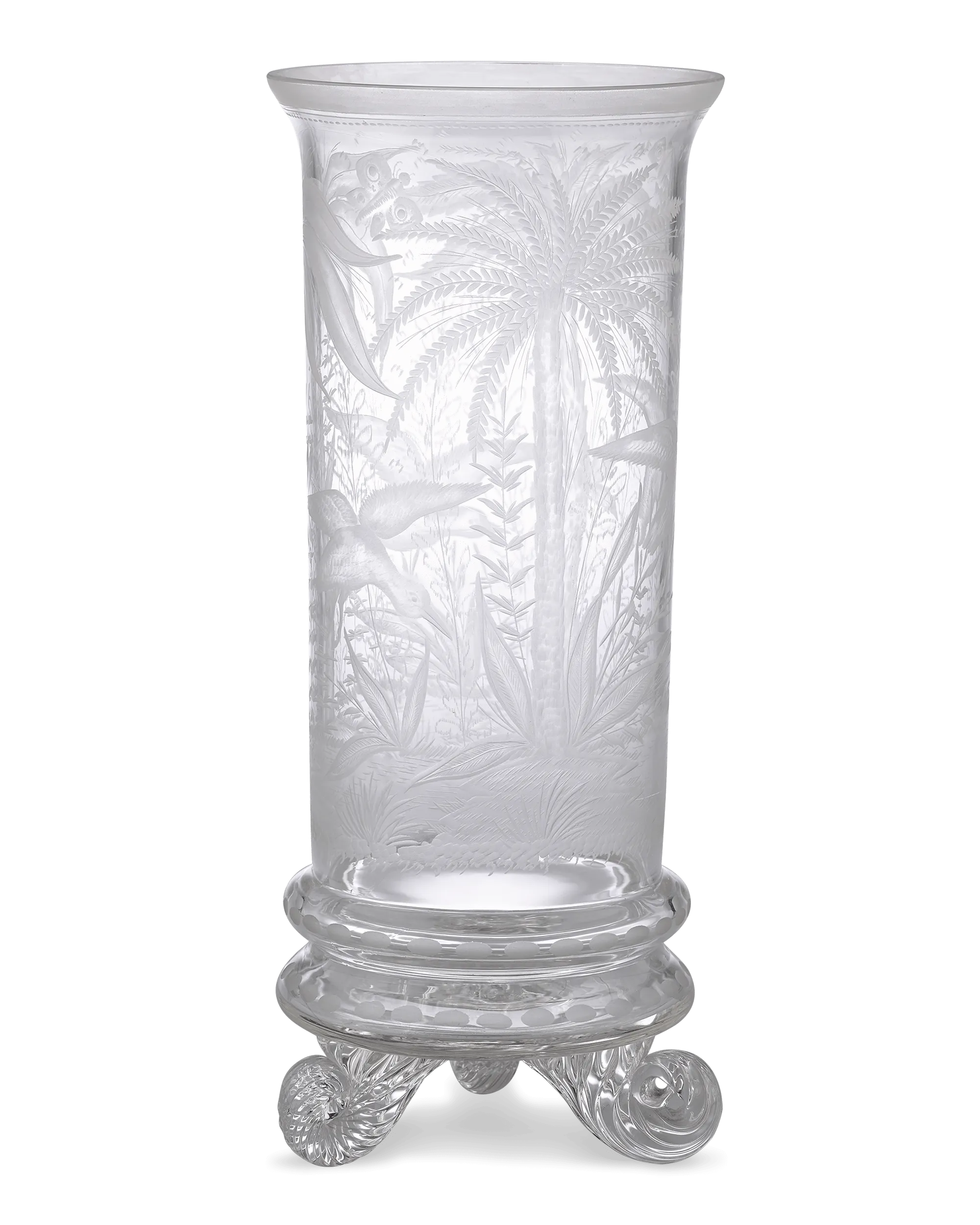 Chinoiserie Engraved Glass Vase by Stevens & Williams