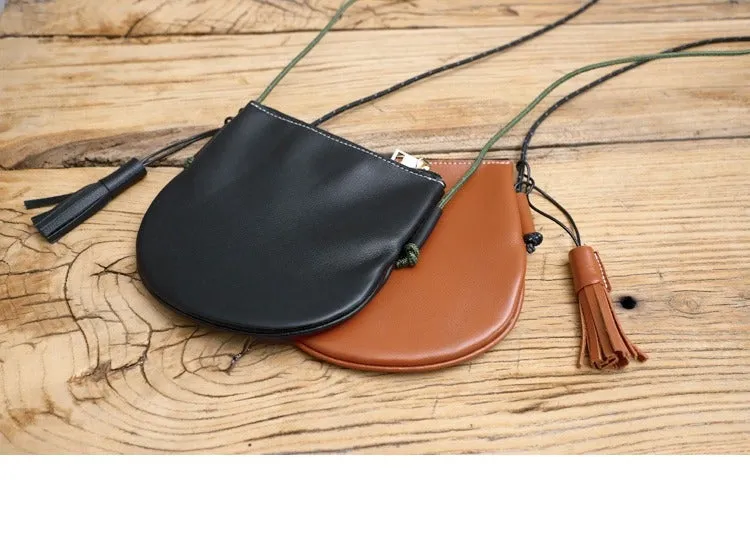 Cute LEATHER Side Bag Tassel Saddle WOMEN SHOULDER BAG Slim With Tassel Crossbody Pouch FOR WOMEN