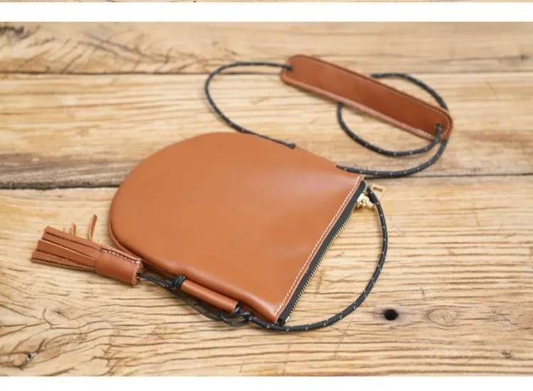 Cute LEATHER Side Bag Tassel Saddle WOMEN SHOULDER BAG Slim With Tassel Crossbody Pouch FOR WOMEN