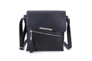 Designer Cross Body Bag With Flap 'n' Tassel - Black