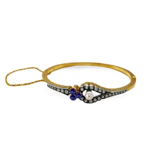 Diamond, Sapphire and Pearl Bangle | Pre-Loved | 9K Rose Gold