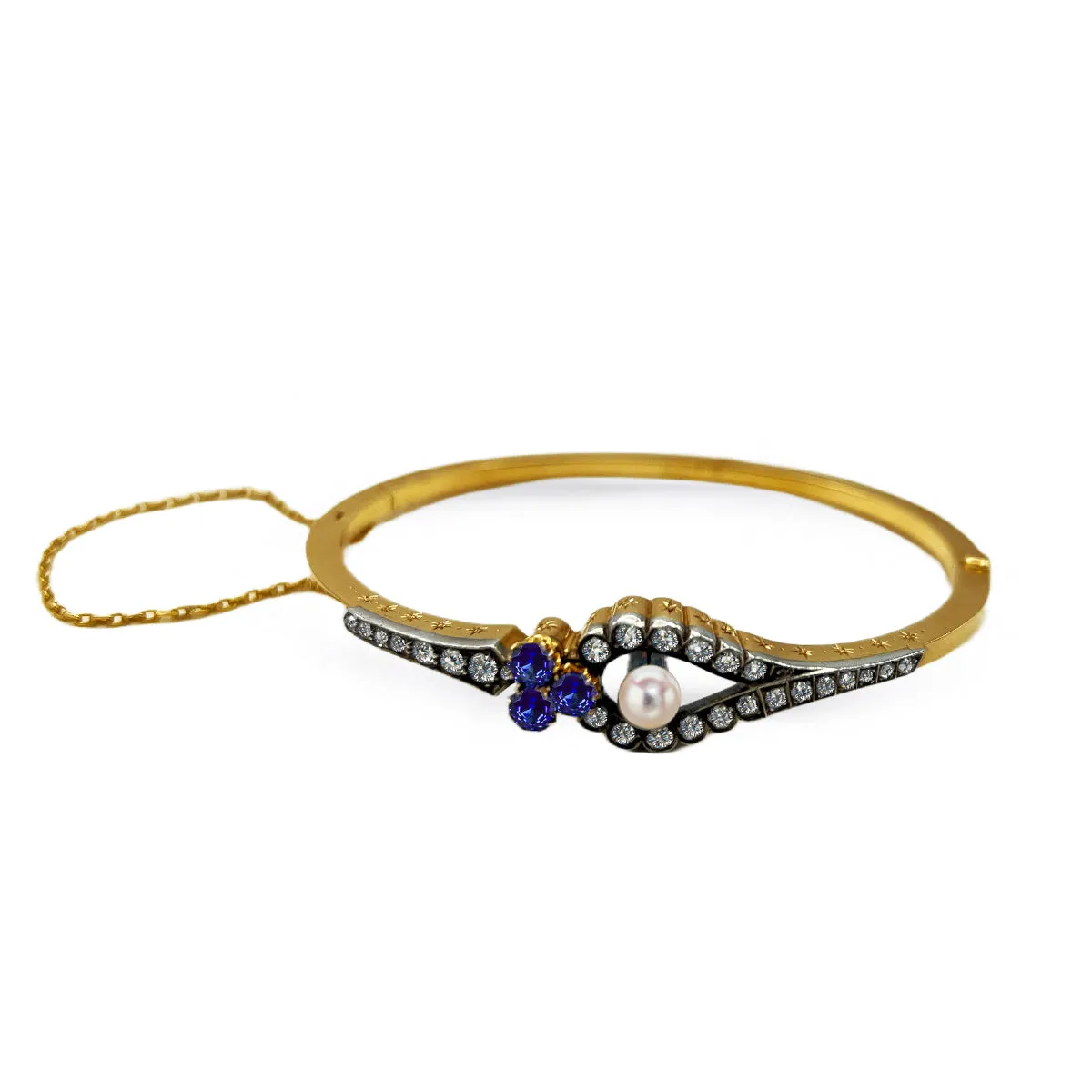 Diamond, Sapphire and Pearl Bangle | Pre-Loved | 9K Rose Gold