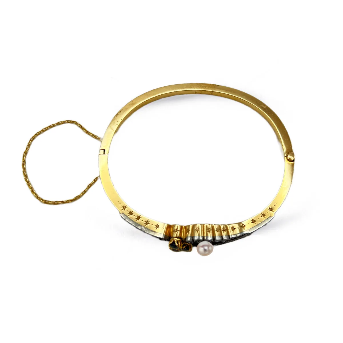 Diamond, Sapphire and Pearl Bangle | Pre-Loved | 9K Rose Gold