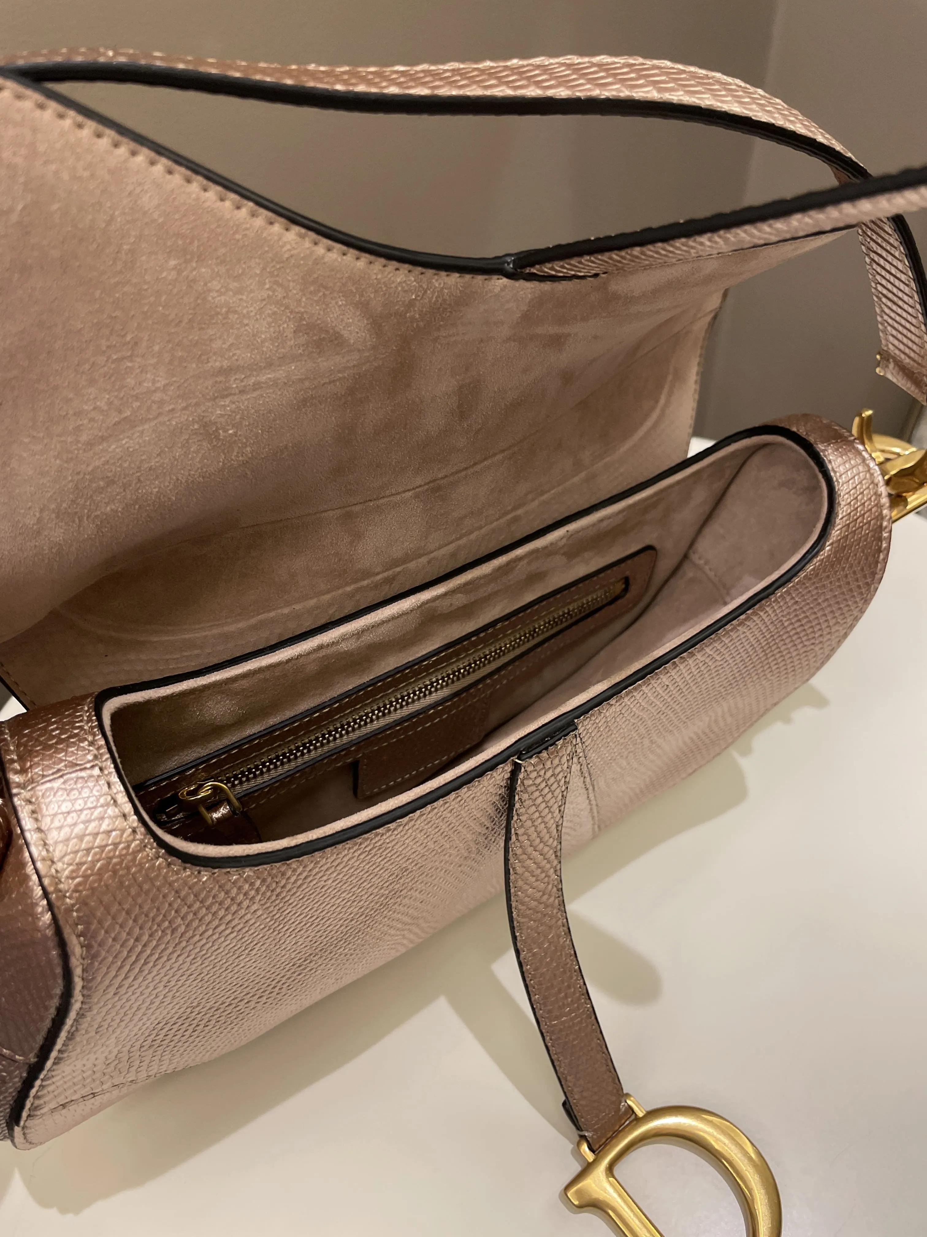 Dior Saddle Bag Rose Gold Exotic Lizard