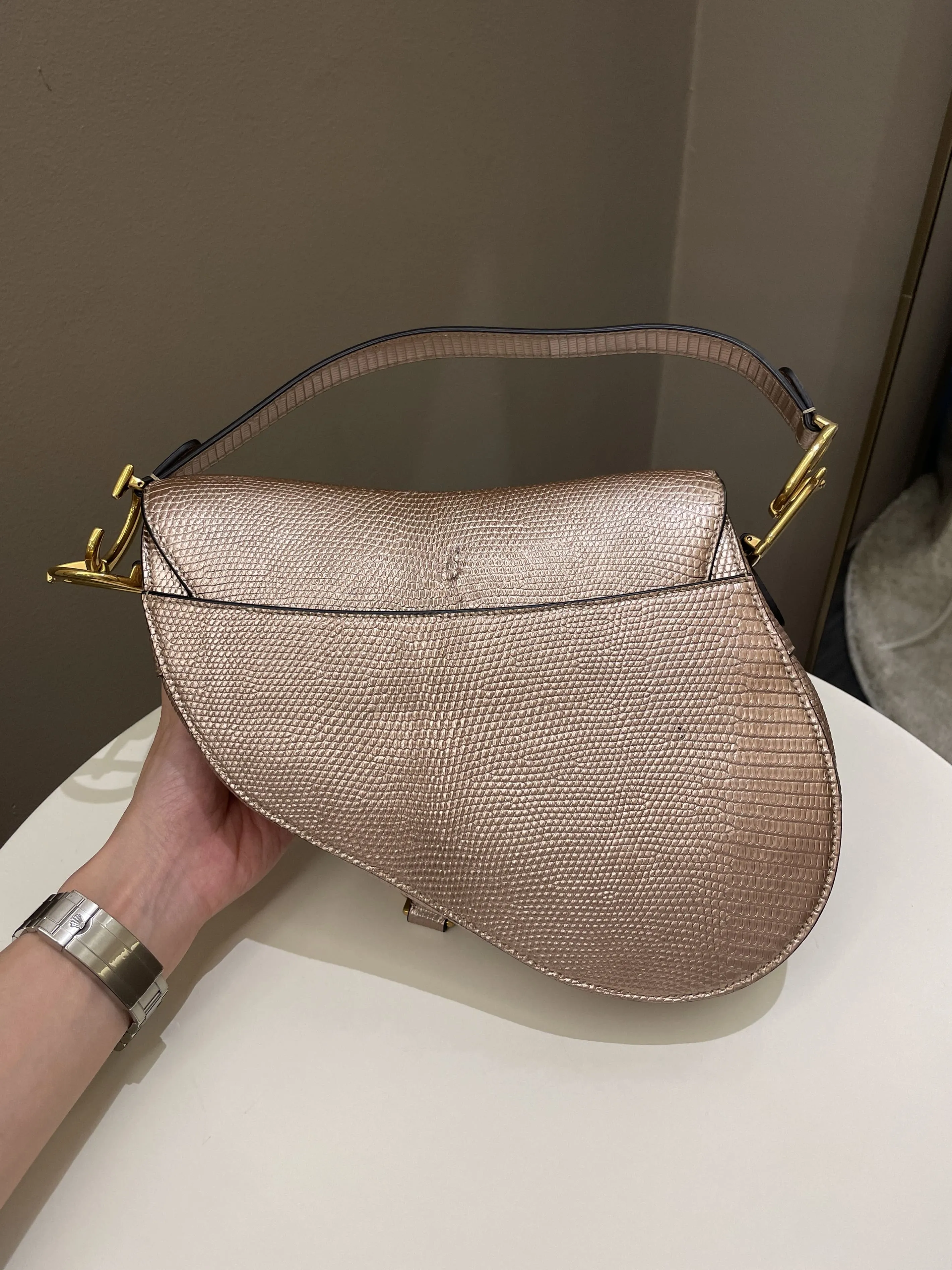 Dior Saddle Bag Rose Gold Exotic Lizard