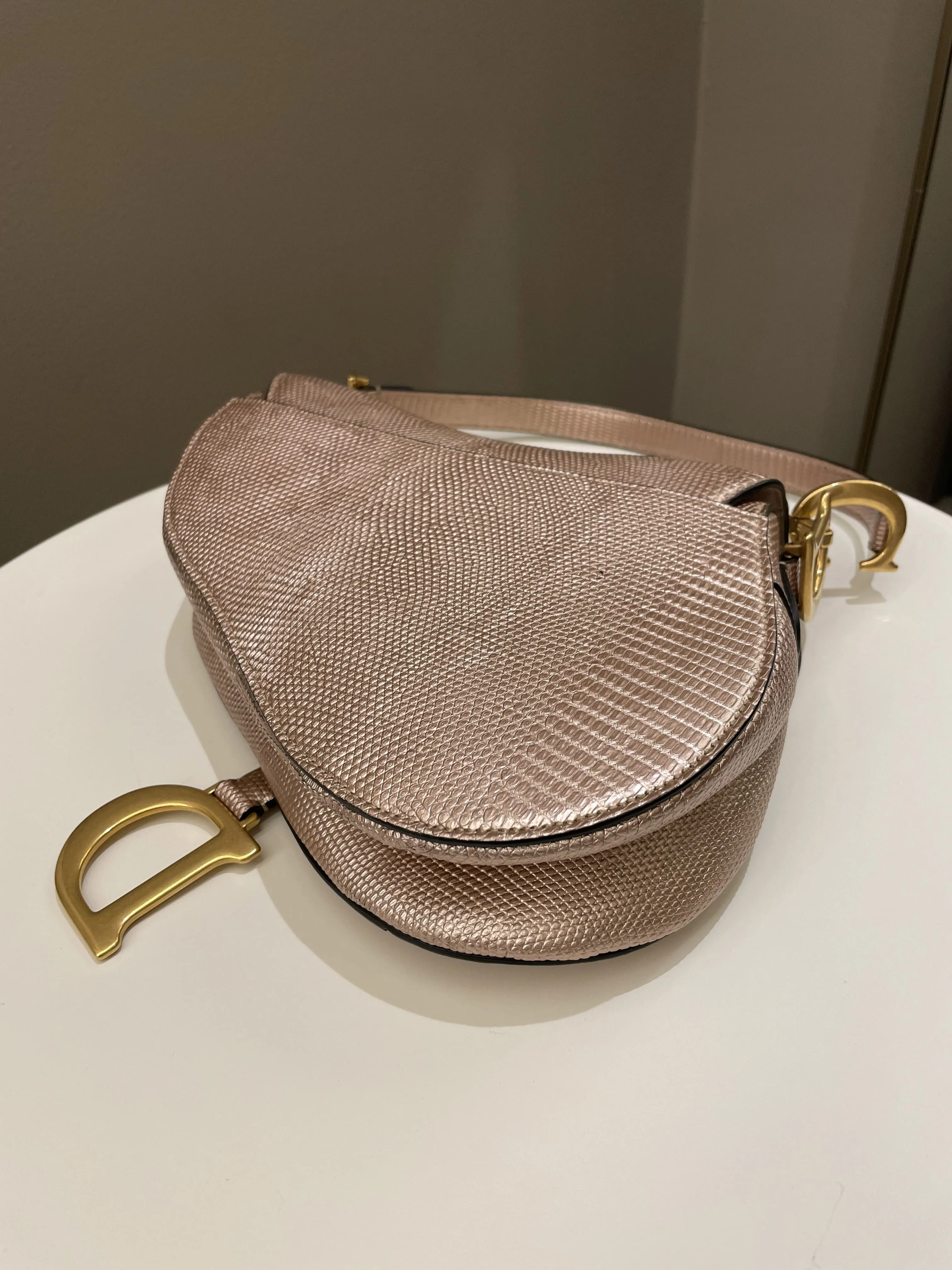 Dior Saddle Bag Rose Gold Exotic Lizard