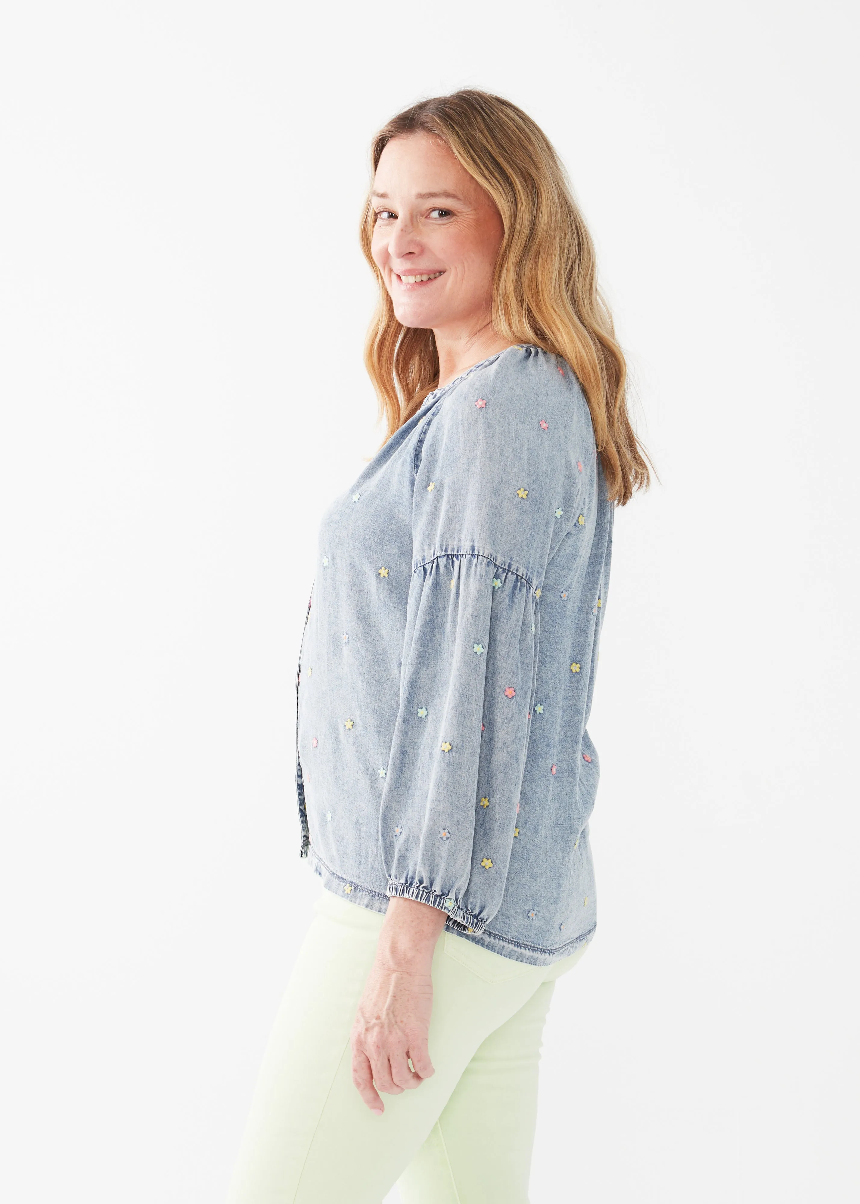 Embroidered 3/4 Sleeve Shirt