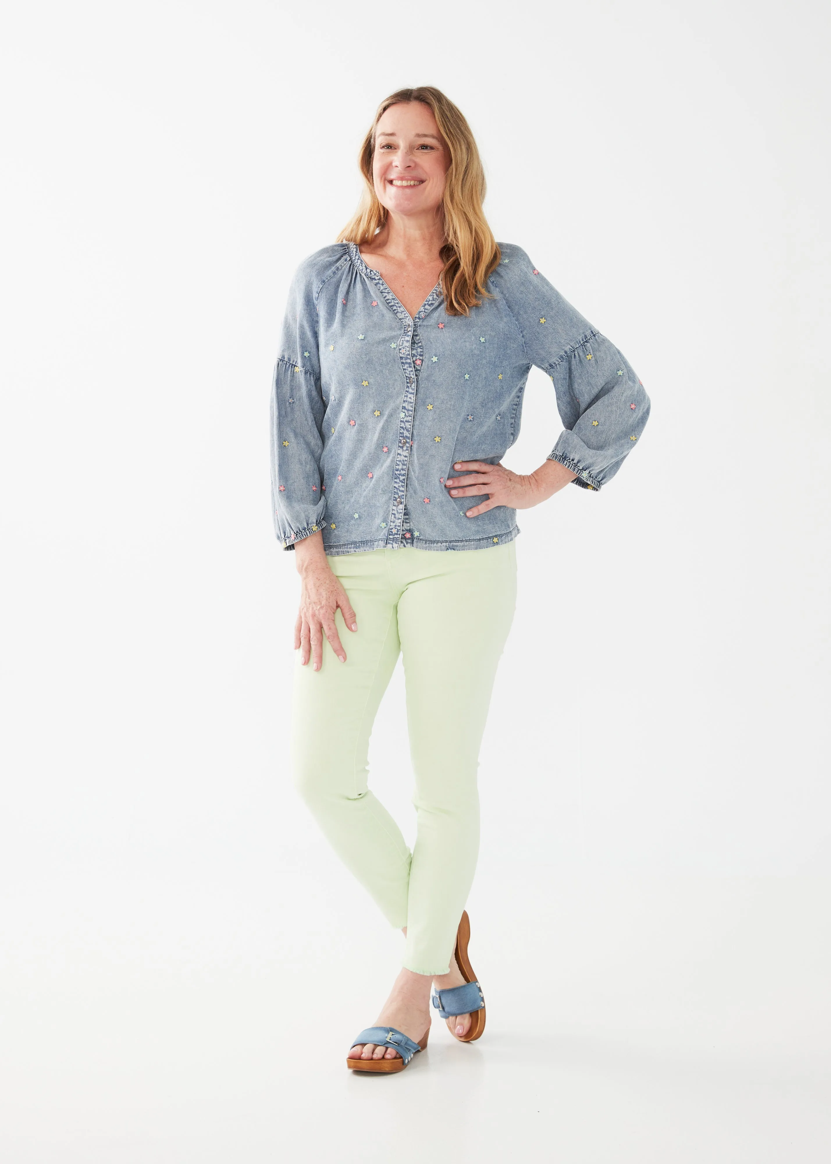 Embroidered 3/4 Sleeve Shirt