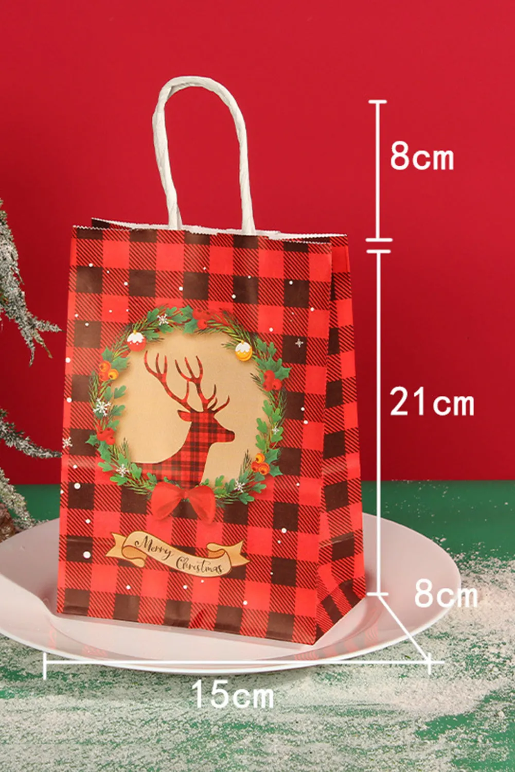 Fiery Red Reindeer Plaid Christmas Gift Bag